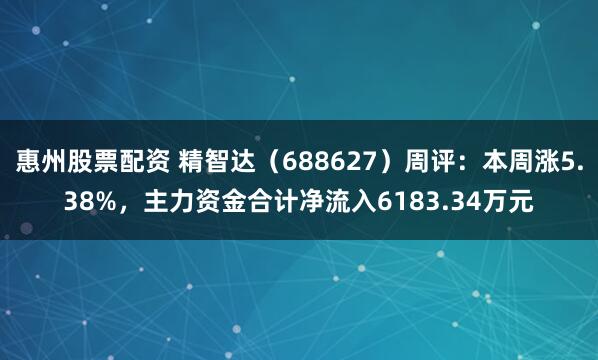 惠州股票配资 精智达（688627）周评：本周涨5.38%，主力资金合计净流入6183.34万元