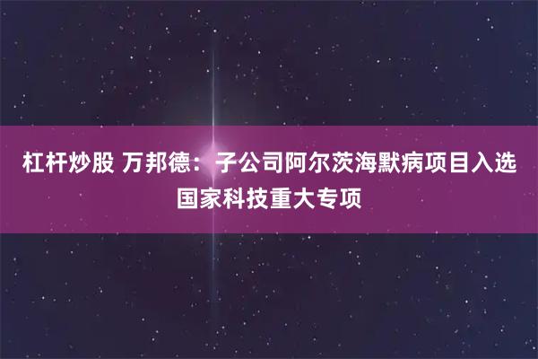 杠杆炒股 万邦德：子公司阿尔茨海默病项目入选国家科技重大专项